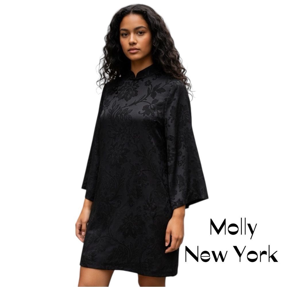 Anthropologie Molly New York Metallic Black Floral Dress NWOT Size 12 WhimsiGoth